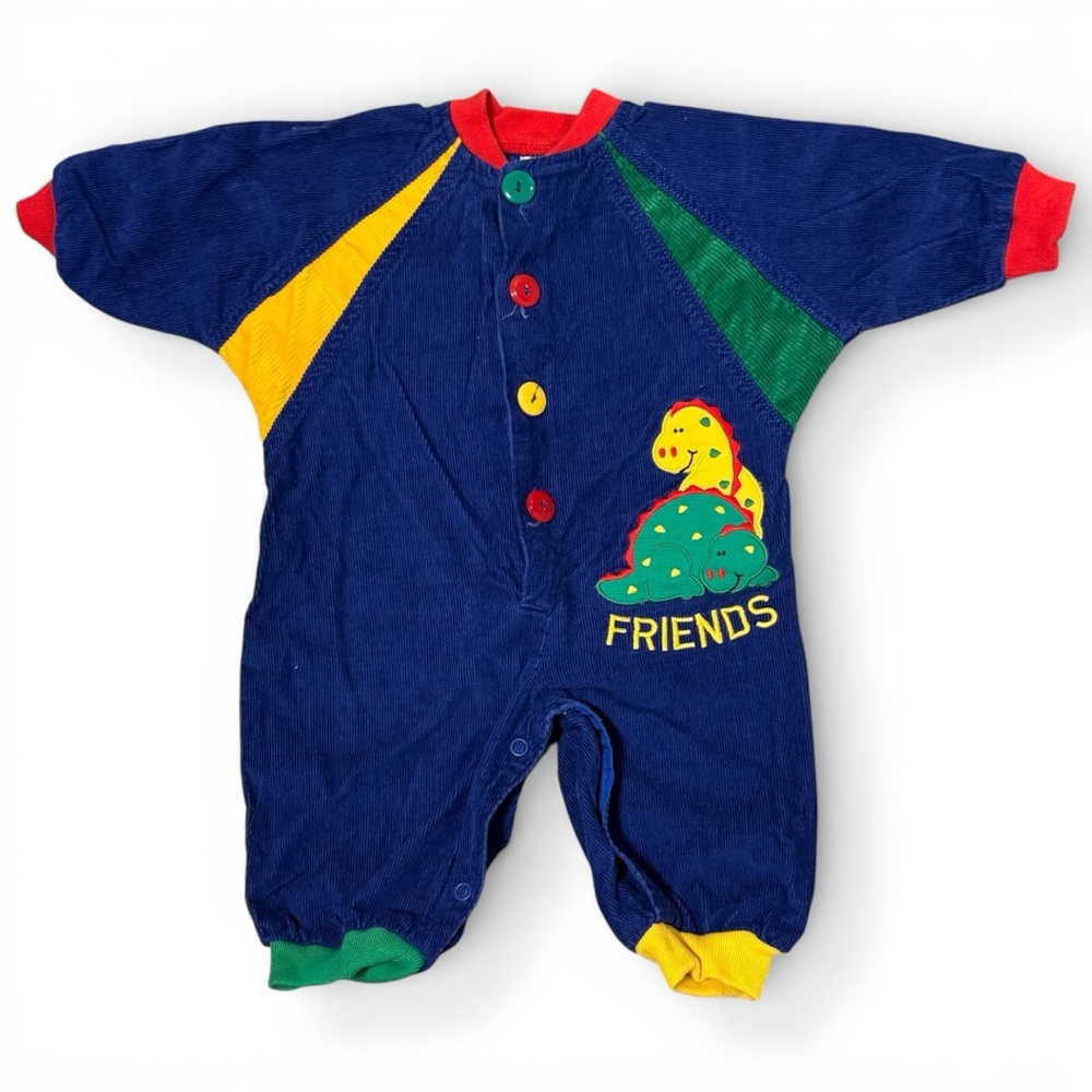 Vintage corduroy dinosaur friends colorblock one piece outfit 6-9m